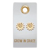 Grow In Grace, Flower, Leather Tag Earrings
