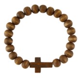 Beaded Cross Wood Bracelet, Dark Brown