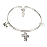 Cross and Dove Bangle Bracelet, White