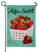 Life is Sweet Strawberries Garden Burlap Flag