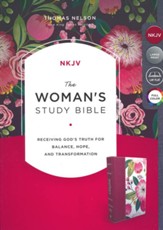 The NKJV, Woman's Study Bible, Cloth over Board, Pink  Floral, Full-Color: Receiving God's Truth for Balance, Hope, and Transformation - Slightly Imperfect