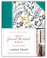 NKJV Journal the Word Bible, Large  Print, Hardcover, Blue Floral Cloth, Red Letter Edition