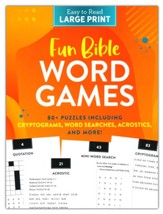 Fun Bible Word Games Large Print: 80+ Puzzles including Cryptograms, Word Searches, Acrostics, and More!