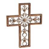 Light Wood Wall Cross with Metal Inlay Accents