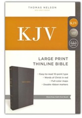 KJV, Thinline Bible, Large Print,  Cloth over Board, Black/Gray, Red Letter Edition - Imperfectly Imprinted Bibles