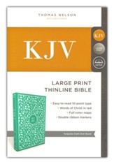 KJV, Thinline Bible, Large Print,  Cloth over Board, Green, Red Letter Edition