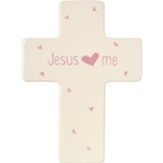 Jesus Loves Me Cross Girl Ivory w/Pink Hearts Ceramic