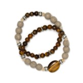 Tiger Eye, Ivory Lava Bead, Stretch Energy Bracelet, Set of 2