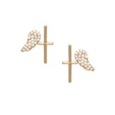 Cubic Zirconia Cross Earrings with Angel Wings, Gold