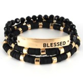 Blessed, Black and Gold Disc Stretch Bracelets, Set of 3