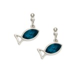 Aqua Silver Ichthus Earrings