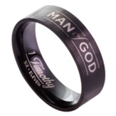 Man of God, 1 Timothy 6:11, Stainless Steel Ring, Black, Size 12