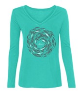 Against the Current, Long Sleeve Woman's Shirt, Teal, Large