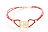 Ahava Bracelet, Red Leather /Sterling Silver, Gold-plated