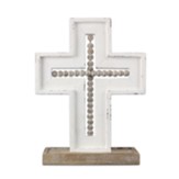 Wood Tabletop Cross with Beading