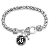 Cross and Initial, Letter B, Charm Bracelet, Silver and Black