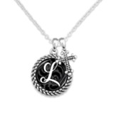 Cross and Initial, Letter L, Charm Necklace, Silver and Black