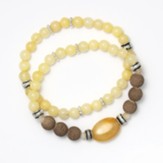 Yellow Jade, Lava Bead, Stretch Energy Bracelet, Set of 2