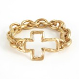 Goldtone Link Stretch Bracelet with Cross