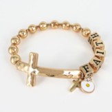 Faith, Beaded Stretch Bracelet with Cross, Goldtone