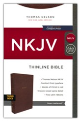 NKJV Comfort Print Thinline Bible--soft leather-look, brown (indexed)