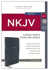 NKJV Large-Print Thinline Bible, Comfort Print--soft leather-look, black