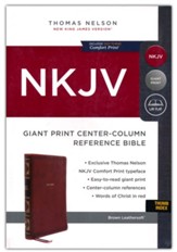 NKJV Giant-Print Center-Column Reference Bible, Comfort Print--soft leather-look, brown (indexed)