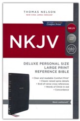 NKJV Large-Print Personal-Size Deluxe Reference Bible--soft leather-look, black