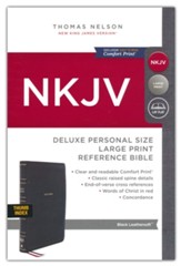 NKJV Large-Print Personal-Size Deluxe Reference Bible--soft leather-look, black (indexed)
