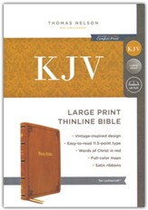 KJV Large-Print Thinline Bible, Vintage Series, Comfort Print--soft leather-look, tan - Slightly Imperfect