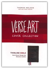 NKJV, Thinline Large Print Bible,  Verse Art Cover Collection, Genuine Leather, Brown, Red Letter, Comfort Print