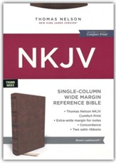 NKJV Single-Column Wide-Margin Reference Bible--soft leather-look, brown (indexed)