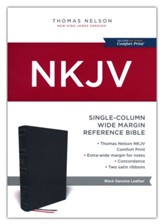 NKJV Single-Column Wide-Margin Reference Bible--genuine leather, black
