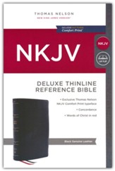 NKJV Thinline Reference Bible, Comfort Print--genuine leather, black - Imperfectly Imprinted Bibles