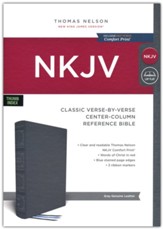 NKJV Classic Verse-by-Verse Center-Column Reference Bible--genuine leather, gray (indexed)