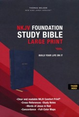 NKJV Large-Print Foundation Study Bible--soft leather-look, blue (indexed)