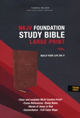 NKJV Large-Print Foundation Study Bible--soft leather-look, brown (indexed)