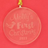Personalized, Glass Ornament, Round, Baby's First  Christmas