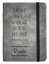 Personalized, Leather Notebook, Trust In The Lord, Small, Grey