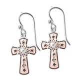 Painted Cross Earrings, Pink with Pearl