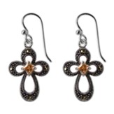 Divine Swiss Cross Earrings, Marcasite with Champagne Cubic Zirconia