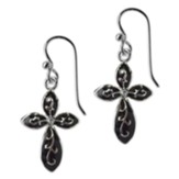 Painted Cross Earrings, Black with Cubic Zirconia