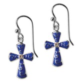 Painted Cross Earrings, Blue with Cubic Zirconia