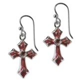 Painted Cross Earrings, Aged Wine with Amethyst Crystal
