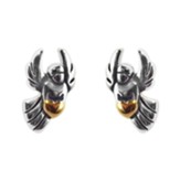 Small Heart Angel Post Earrings, Silver and Gold