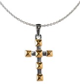 Square Cross, Silver with Gold Accent Square, Necklace