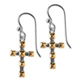 Square Cross, Silver with Gold Accent Square, Earrings