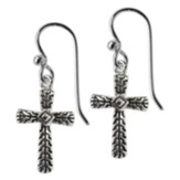 Silver with Black Outline Accents Cross Earrings