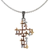 Open Design Cross Necklace, Tri-tone
