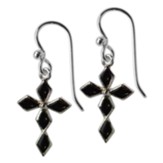 Cross Earrings, White Faux Mother of Pearl and Black